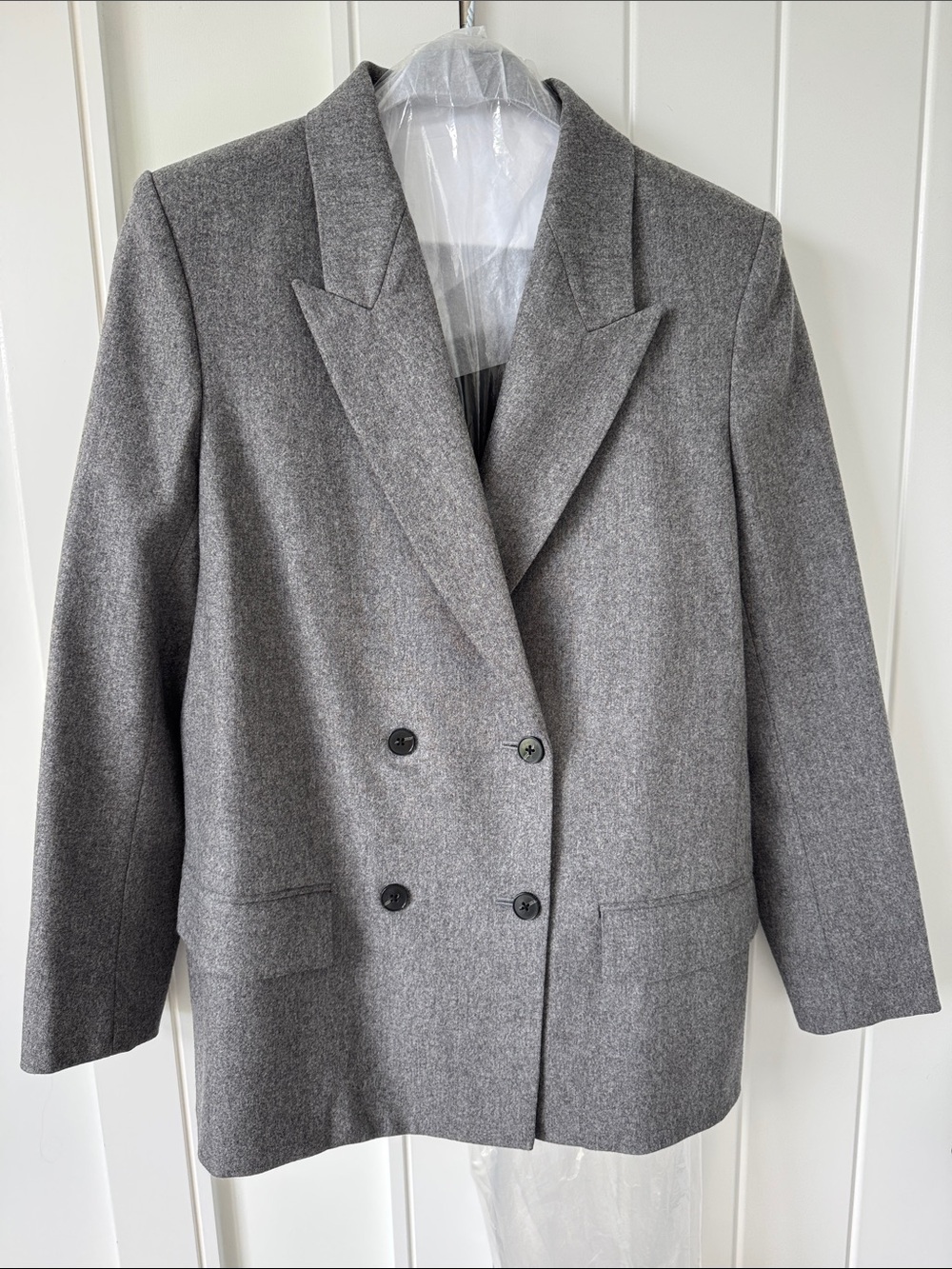 Gray Double-Breasted Wool Women's Blazer Jacket